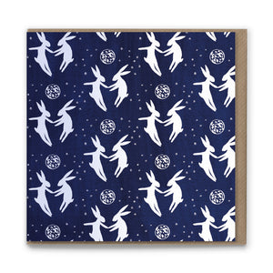 Moon Hares Blue Luxury Eco-conscious Blank Greetings Card