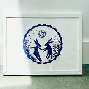 Moon Hares Framed Signed Digital Print