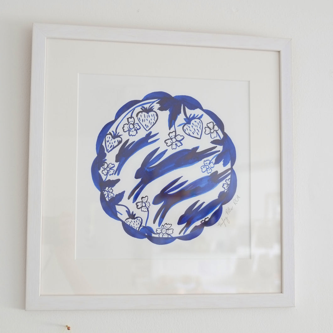 Strawberry Hares Framed Original Artwork